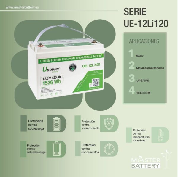 Batería de Litio monobloque de 12.8 V – 120 Ah – 4S4P – 330*172*220 mm de Masterbattery - Imagen 6