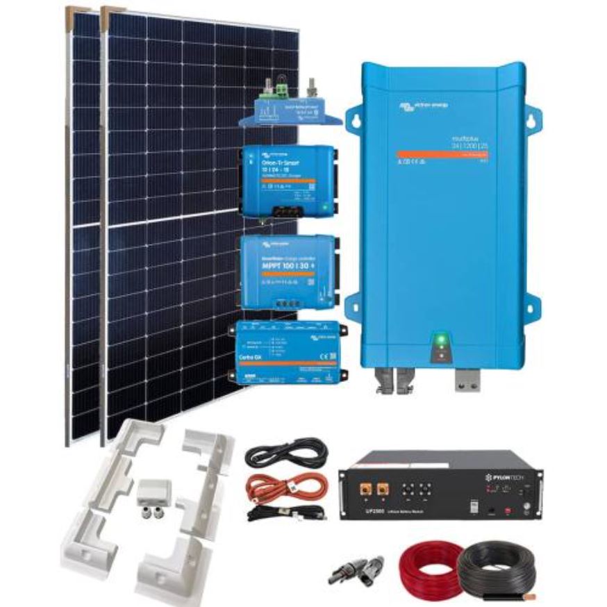 KIT 4: 2 paneles bifaciales 420W + batería Li 24V 2,9kWh