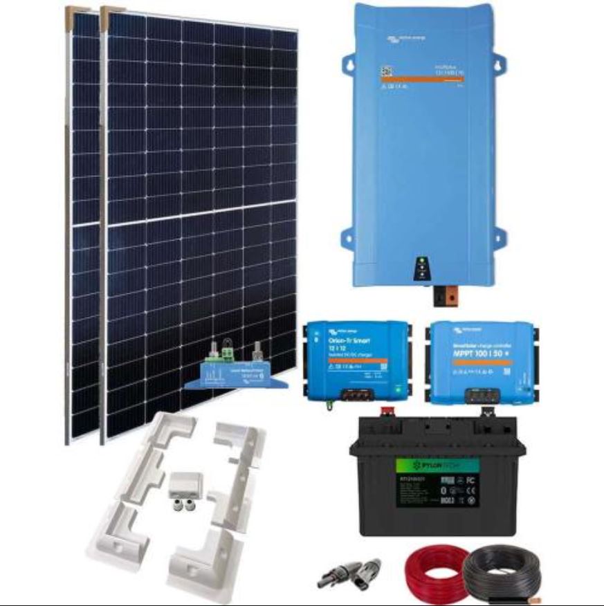 KIT 3: 2 paneles bifaciales 420W + batería Li 12V 200Ah